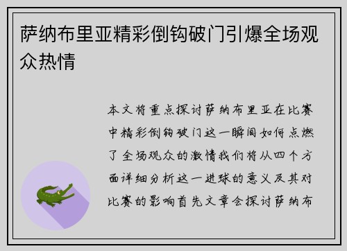 萨纳布里亚精彩倒钩破门引爆全场观众热情